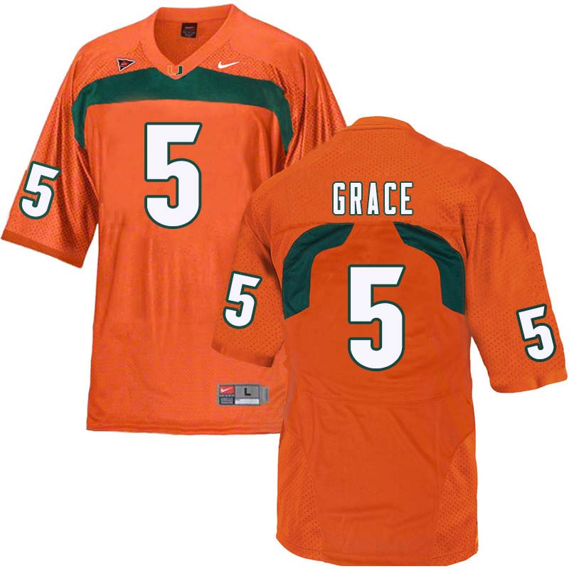 Nike Miami Hurricanes #5 Jermaine Grace College Football Jerseys Sale-Orange - Click Image to Close